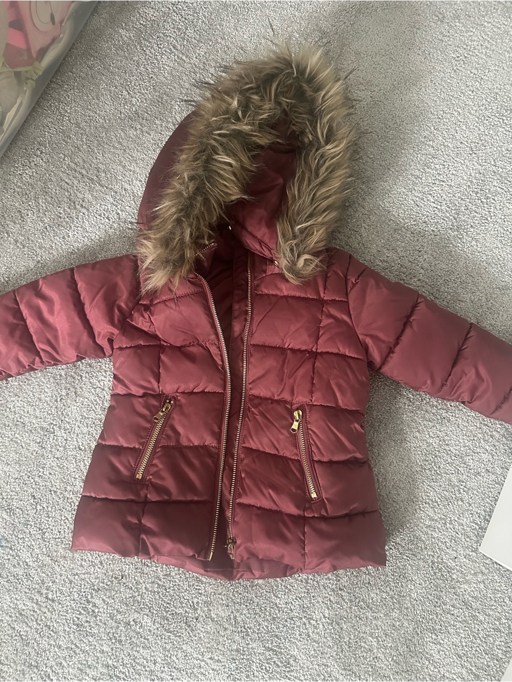 H&M Girls' Quilted Hooded Puffer Jacket - Rose Burgundy
